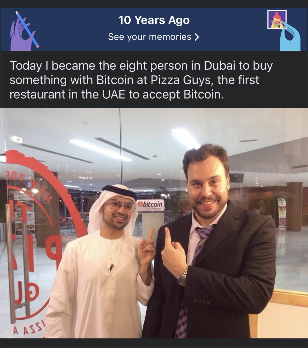 10 years ago today I became the eighth person to use Bitcoin to buy pizza  in Dubai