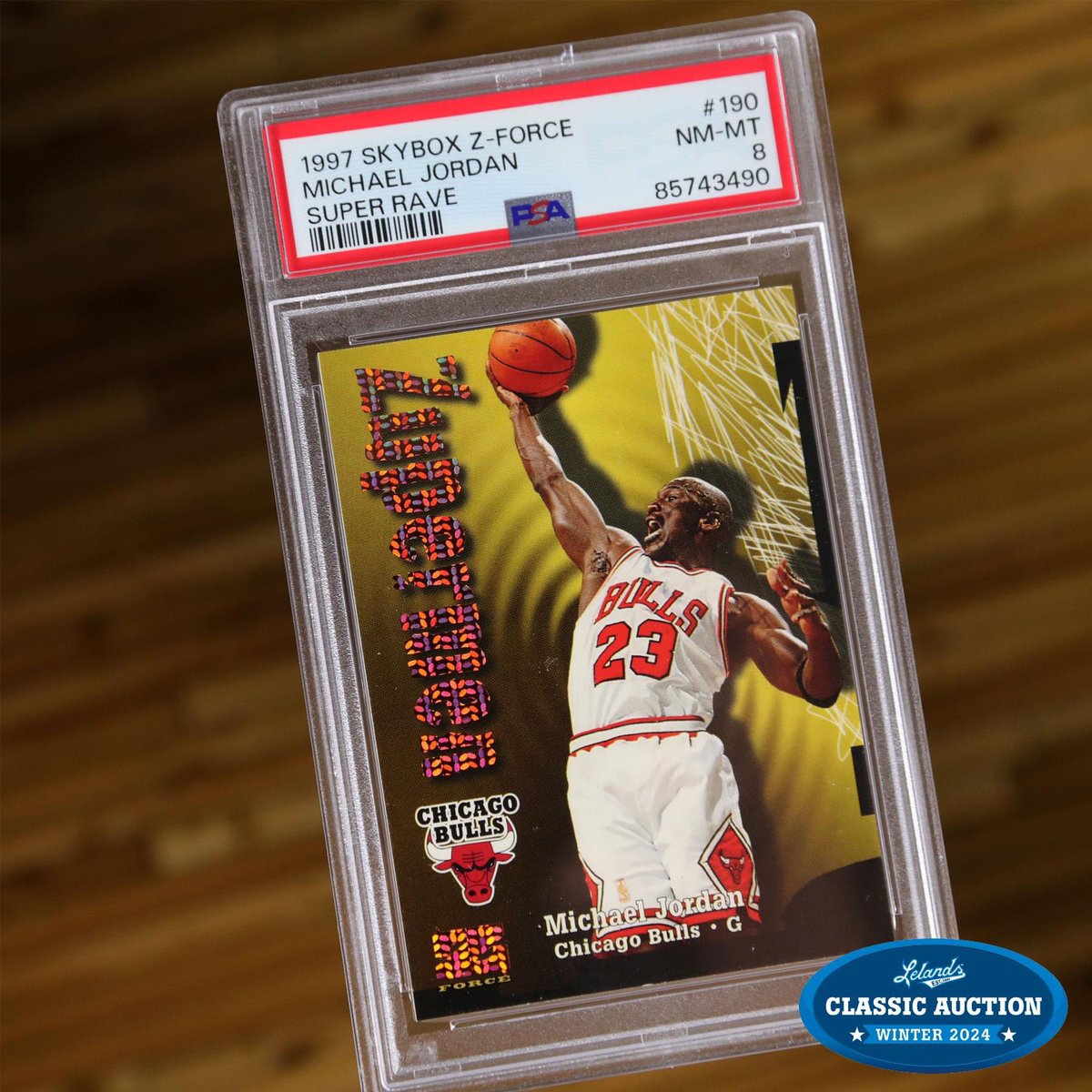 🏀 Sneak Peek Alert! Opening Sunday in the Winter Classic is a 1997-1998 SkyBox Z-Force Basketball Super Rave #190 Michael Jordan #8/50 PSA NM-MT 8. Get ready to place your bids on Air Jordan and other basketball icons starting Feb 25th. lelands.com/winter-classic…