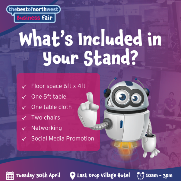 🌟 Your Stand Awaits at Thebestofnorthwest Business Fair! 🌟

Here’s what’s included:
📏 Spacious Floor Area
🛠 Furnished for Success
🤝 Networking Opportunities
📢 Social Media Promotion

Ready to make your mark? Click here to secure your spot: thebestofnorthwest.co.uk/stand-booking