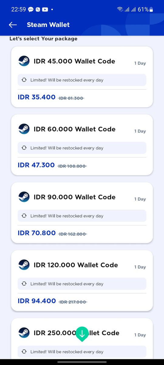 Buat yang pake nomor XL, bisa coba cek di apps myXL kebetulan lagi ada promo Steam Wallet. Bayarnya bisa lewat platform e-wallet lainnya