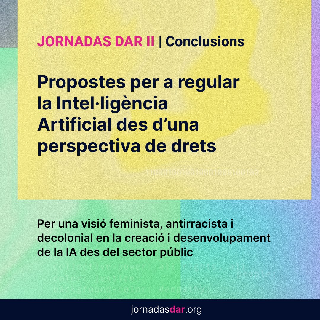 🗣️La societat civil té molt a dir sobre les mesures que les Administracions públiques han d’adoptar per a regular la #IA.
👀Fes una ullada al document impulsat per <a href="/algorights/">Algorights (@algorights@mastodon.social)</a> <a href="/algo_race/">AlgoRace</a> i @Lafede_cat amb propostes per una #IAconDerechos lafede.cat/ca/regular-la-…