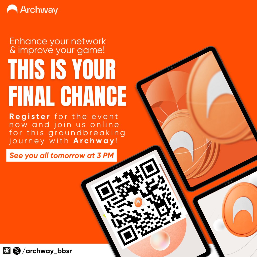 Join Archway’s online #event #tomorrow at 3pm! Learn from the best, #connect with the brightest. Don’t miss out!! #OnlineEvent #LearnAndGrow

<a href="/archwayHQ/">Archway 🟠</a> @Archway_DAO <a href="/Archway_India/">Archway India</a>