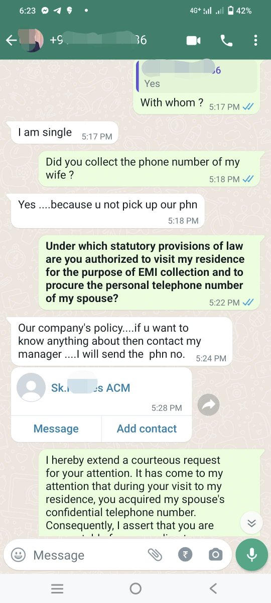 DulenBaruah's tweet photo. @MahindraRise @anandmahindra
I endeavor to ascertain under which specific provision of Indian law or corporate policy the representative from #MMFSL visited my residence in my absence, asking EMI from my wife & procuring her personal contact details.
@RBI @RBIsays https://t.co/u9xiLMHnlm