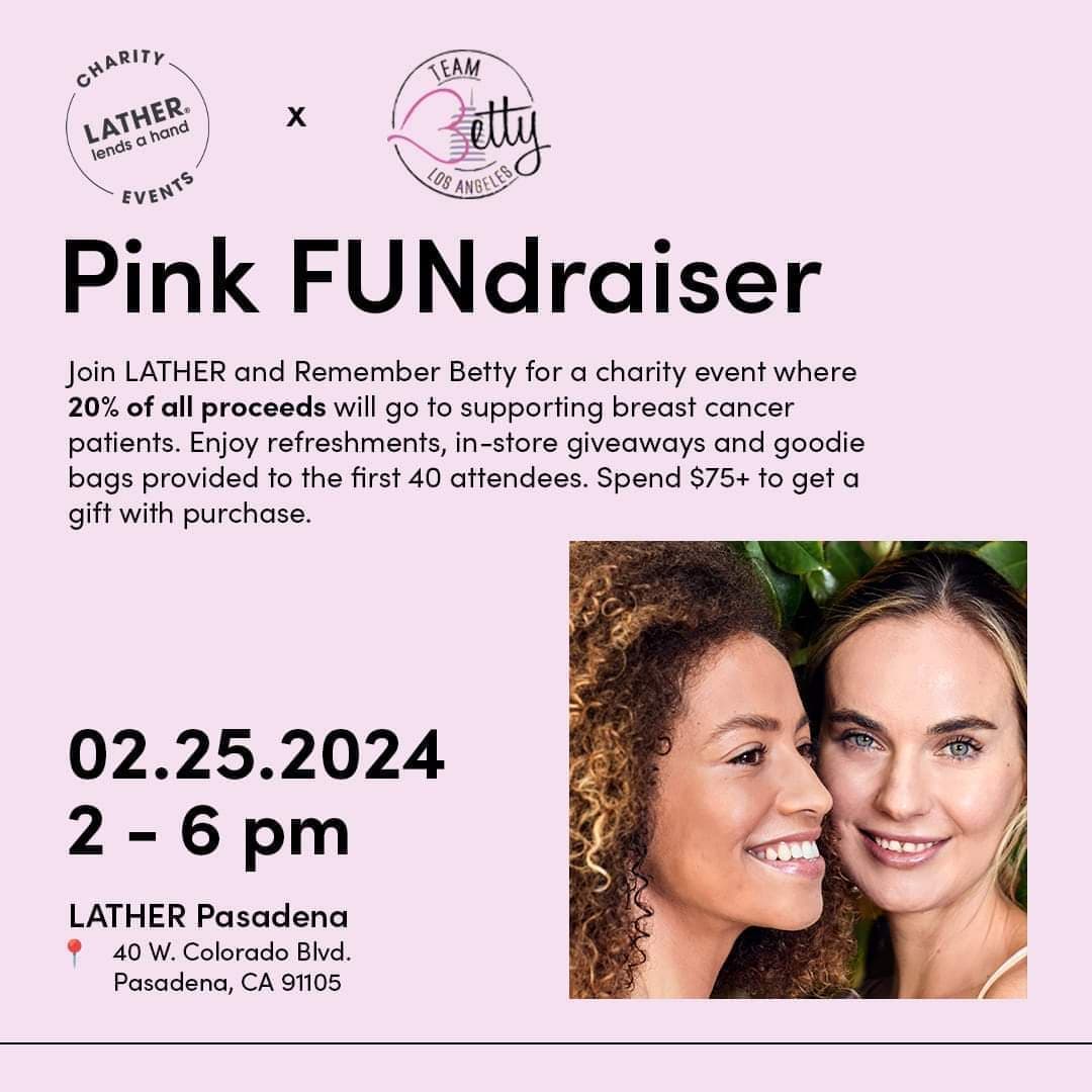 Join Team Betty LA and LATHER for a FUNdraiser on Sunday Feb 25th 2-6pm. 
20% of sales at the store will be donated to Remember Betty <a href="/RememberBetty/">Remember Betty</a> <a href="/dannywood/">Danny Wood</a>
There will be giveaways, small bites and prizes
Check out lather.com to see their products.