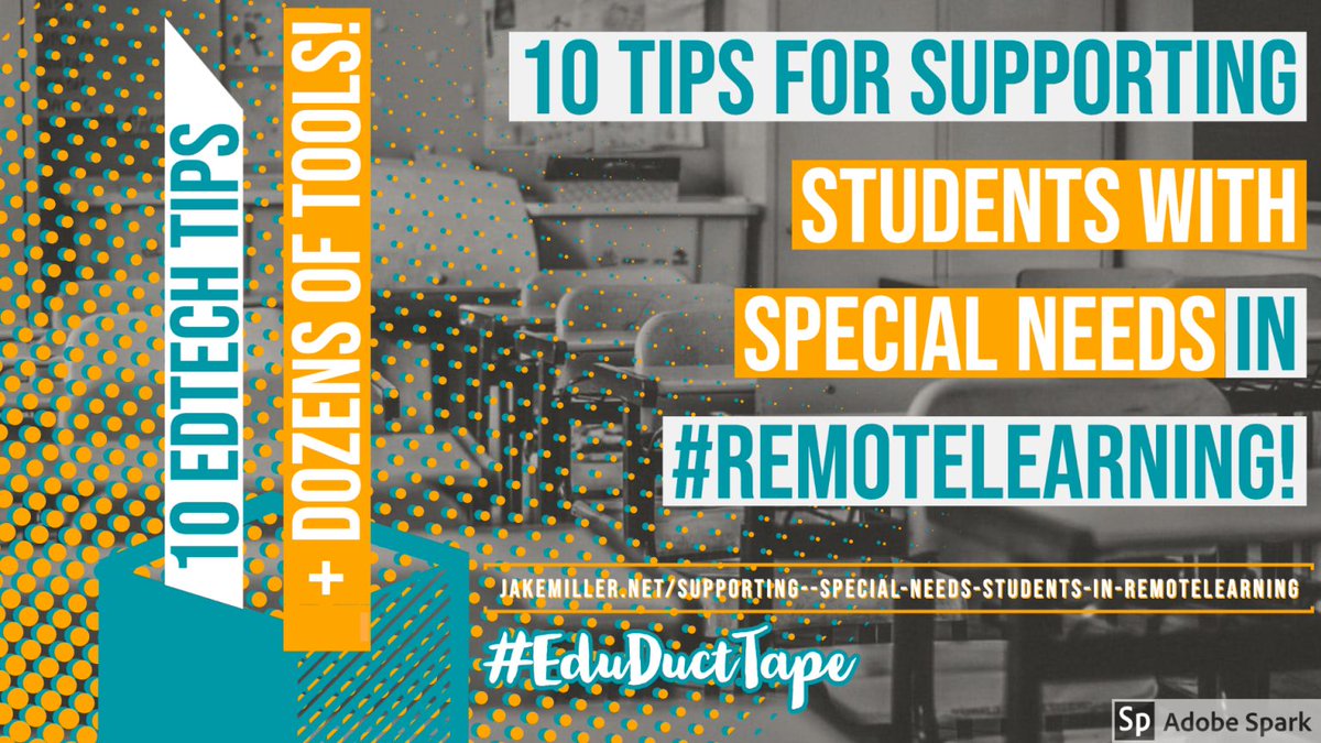 Planning lessons for #RemoteLearning or #ConcurrentTeaching?

Don't forget about #Accessibility and Supporting Learners with Special Needs!

Here are some tips from some #EduDuctTape friends that benefit ALL Learners.

jakemiller.net/supporting-spe…
#ATchat #UDL #SLPeeps #SLP #UDLChat