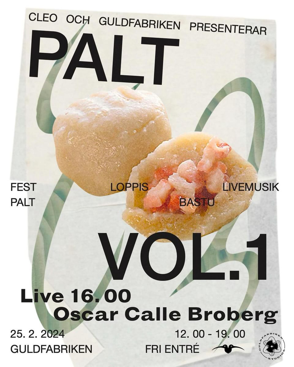 Cleo & Guldfabriken presenterar PALT VOL. 1 Sthlm imorrn / 12-19 / Gratis entré / Alla åldrar Livemusik / Palt / Loppis / Bastu / Fest / Guld