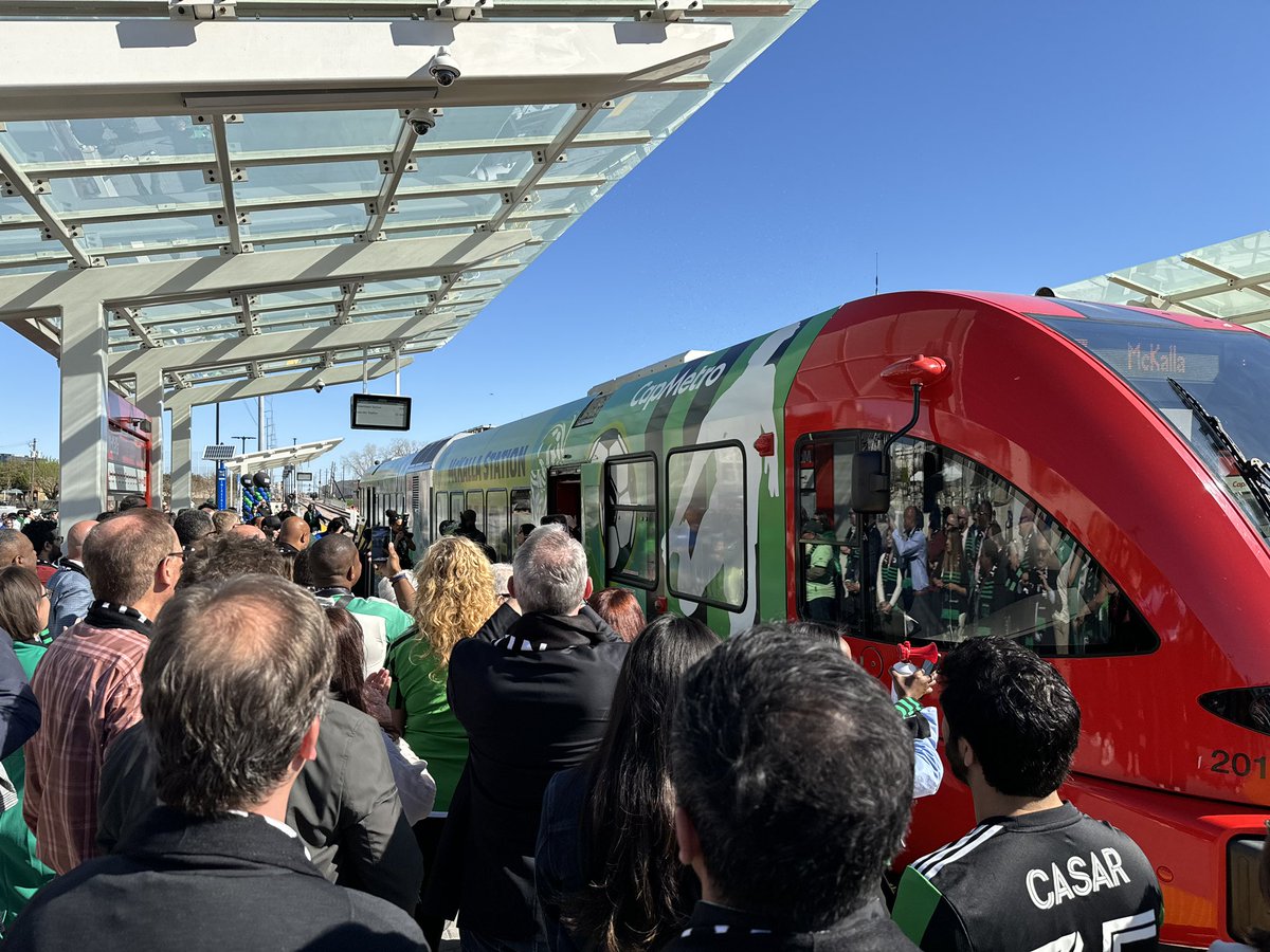 BucyForTexas's tweet photo. Enjoyed celebrating the opening of McKalla Station at Q2 Stadium!

Can’t wait to ride the train to games with my girls.

Listos Verde! https://t.co/xp6HiCv4mz