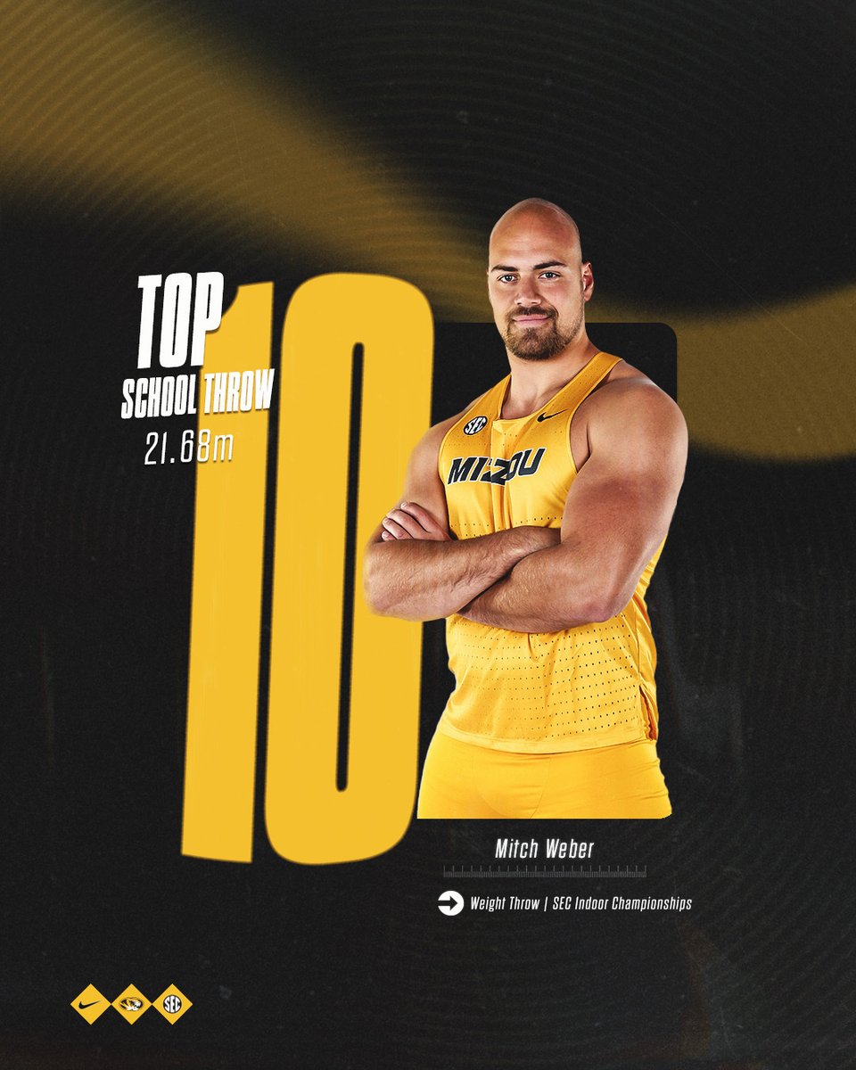 Magic Mitch 🪄 

Mitch Weber posts a 21.68m in the men's weight throw en route to a fifth place finish. His performance stands as the fourth best mark on Mizzou's all-time list!  

#MIZ