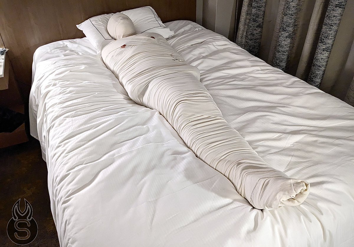 Old school mummification complete.

✅Arms wrapped separately and tightly fixed to the side.
✅Gagged with multi layer tapes and wraps.
✅Nipples exposed for visitors's pleasure.

What to do with it next?

Wrapped by the amazing <a href="/MisterSeptimus/">MisterSeptimus</a>