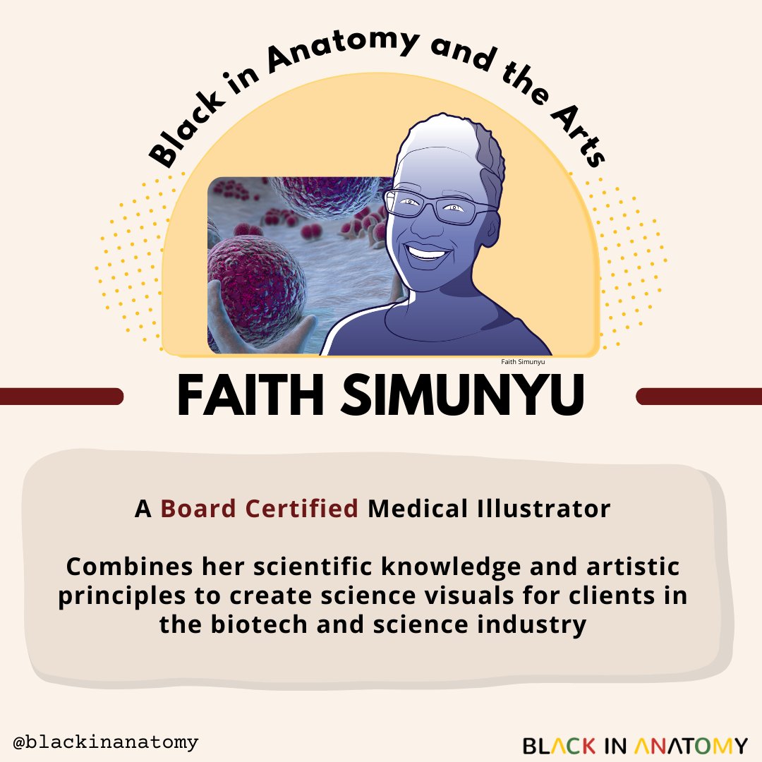 Today in #BlackinAnatArt for #BHM we celebrate Faith Simunyu -- a board certified biomedical illustrator who combines her passion for science and art to create science and biotech illustrations. Learn more about Faith and her work on her website: simunyubiomedvisuals.com