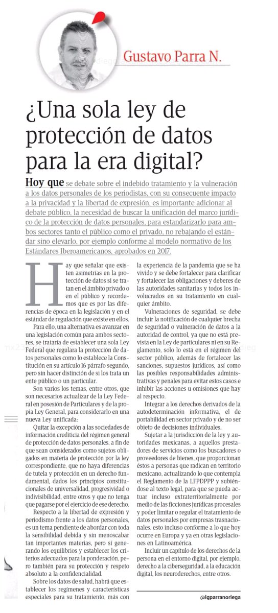 lgparranoriega's tweet image. Comparto mi columna en El @SOLTOLUCA. 
¿Una sola Ley de Protección de #DatosPersonales para la era digital?
#autodeterminacióninformativa.
#privacy
