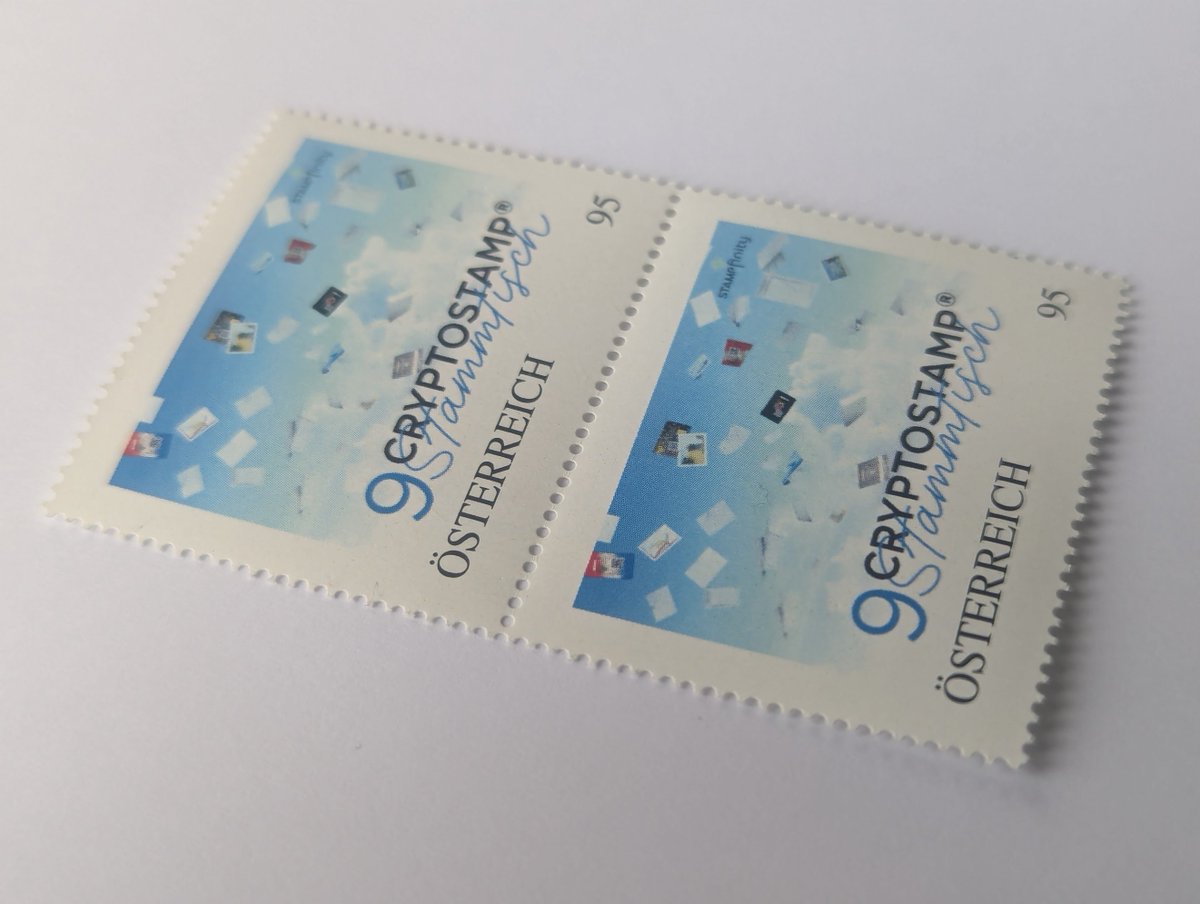 cryptostamp_new's tweet image. Do you know there are regular philatelic stamps referring to #cryptostamps? Here depicted: the stamp of the &quot;9th Crypto stamp Stammtisch Wien&quot;, from 2024-02-23. #philately #stamps #cryptostamp #vienna #austria