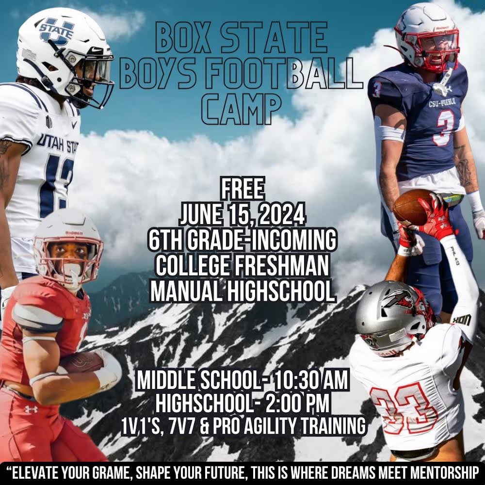 Box State Boys back for its 3rd year of empowering young athletes to reach their full potential both on and off the field. Don’t miss out on the opportunity to train with top coaches, build lifelong friendships, and showcase your skills.
#bsbcamp #coloradofootball #3sup