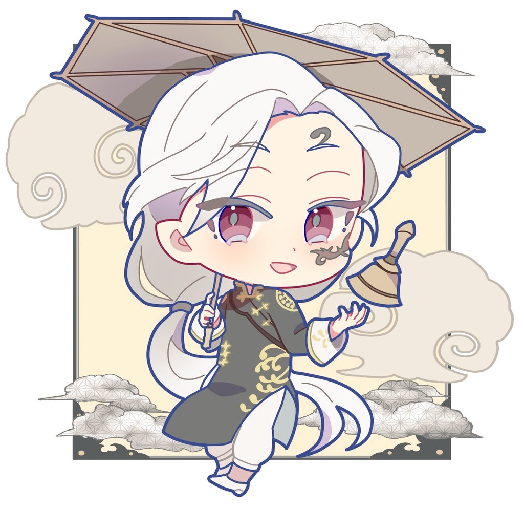 1boy male focus white hair chibi chinese clothes solo long hair  illustration images