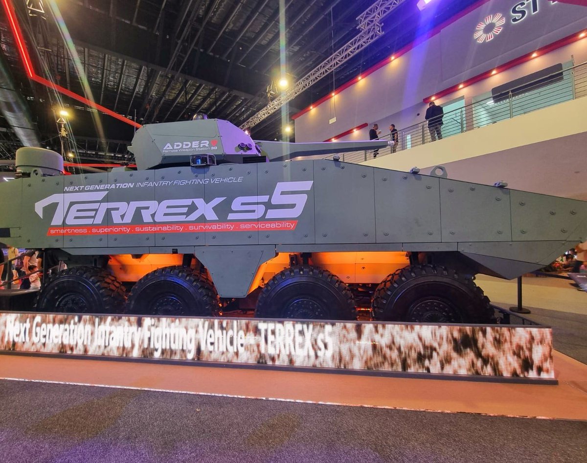 ST Engineering unveiled it's 'Terrex S5' 8×8 hybrid-electric IFV at the #SingaporeAirShow.