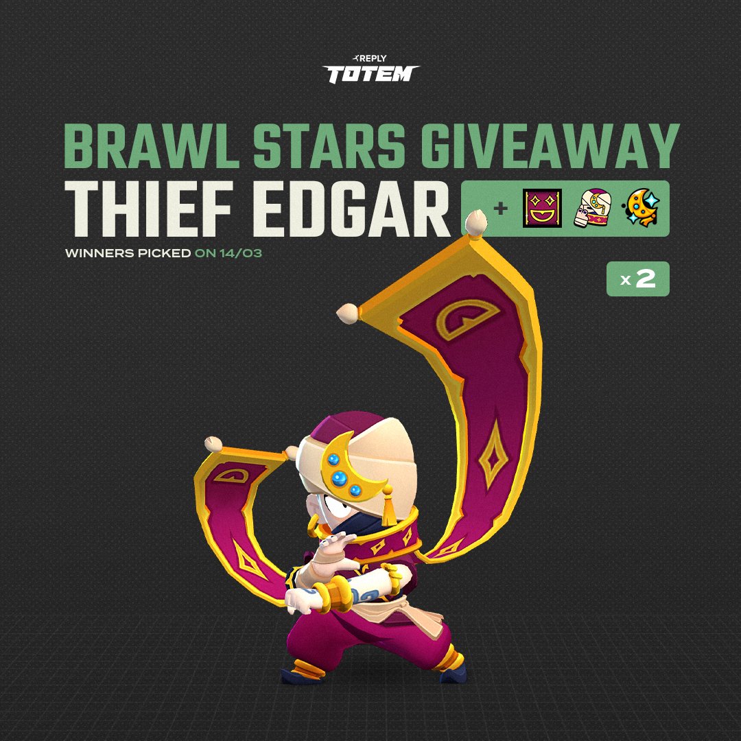 Reply_Totem's tweet image. 🎁 x2 THIEF EDGAR SKIN GIVEAWAY 🎁

✅ Follow @Reply_Totem
♻️ Retweet &amp;amp; like 
💬 Tag an Edgar friend

Winners on 14/03, good luck! 

#ThiefEdgarGiveaway #BrawlStars