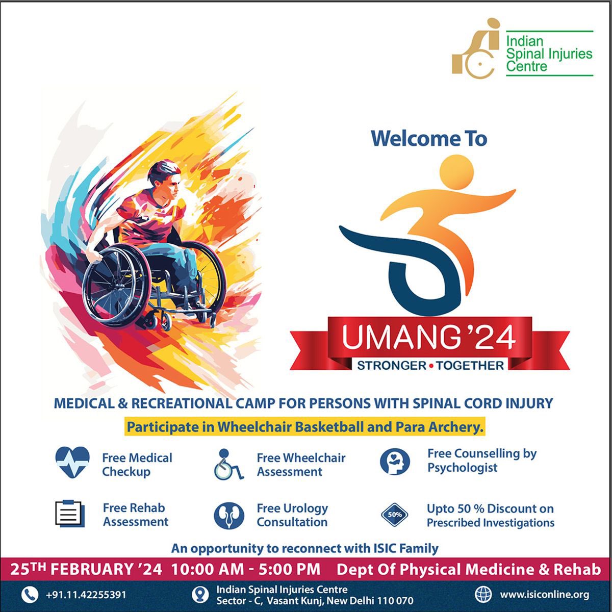 Nekram Upadhyay (@nekram_upadhyay) on Twitter photo Indian Spinal Injuries Centre, Delhi is hosting a day long event on 25th Feb, 2024 for people with Spinal Cord Injuries including Health camp, Sports & Recreational activities and munch more fun. <a href="/JournalSCI/">Spinal Cord Journal</a> <a href="/ISCoSmeetings/">ISCoS Meetings</a> <a href="/MITAssistivTech/">Assistive Technology</a> <a href="/aiims_newdelhi/">AIIMS, New Delhi 🇮🇳</a> <a href="/MSJEGOI/">Ministry of Social Justice & Empowerment, GOI</a> <a href="/MoHFW_INDIA/">Ministry of Health</a> Indian Spinal Injuries Centre, Delhi is hosting a day long event on 25th Feb, 2024 for people with Spinal Cord Injuries including Health camp, Sports & Recreational activities and munch more fun. <a href="/JournalSCI/">Spinal Cord Journal</a> <a href="/ISCoSmeetings/">ISCoS Meetings</a> <a href="/MITAssistivTech/">Assistive Technology</a> <a href="/aiims_newdelhi/">AIIMS, New Delhi 🇮🇳</a> <a href="/MSJEGOI/">Ministry of Social Justice & Empowerment, GOI</a> <a href="/MoHFW_INDIA/">Ministry of Health</a>