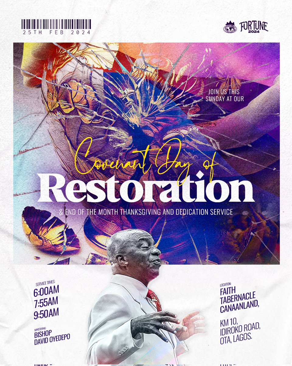 ft_canaanland's tweet photo. "I will restore," says the Lord. No matter how far gone and deteriorated that situation might be, God is more than able and willing to restore you gloriously.

Service times remain 6:00 a.m., 7:55 a.m. and 9:50 a.m.

See you in church! https://t.co/byBzDNVzAD