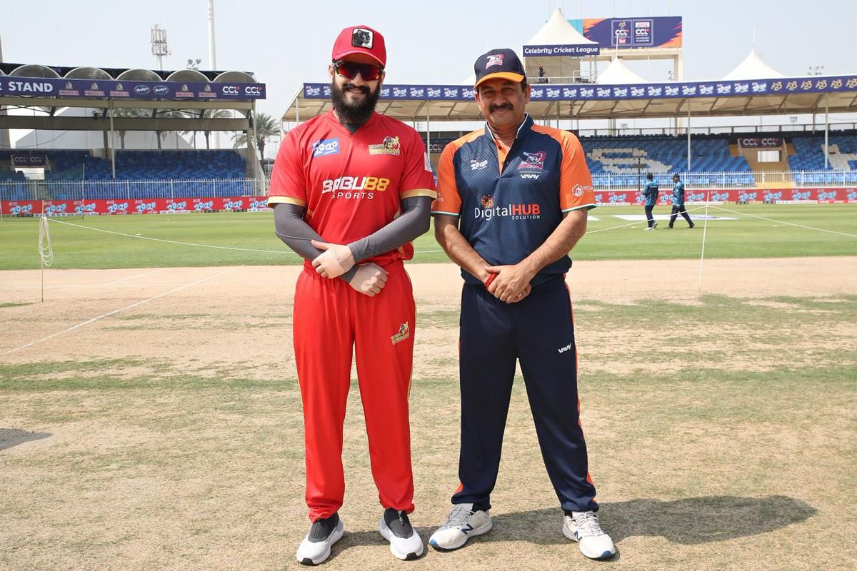 Captain #AkhilAkkineni leads Telugu Warriors to a spectacular victory over Bhojpuri Dabbangs today in #Sharjah in the first match of the 10th Season of CCL with #TeluguWarriors CoOwner Daggubati #Venkatesh presence adding to the team's strength. #AshwinBabu 
#CCL2024 #CCLSEASON10