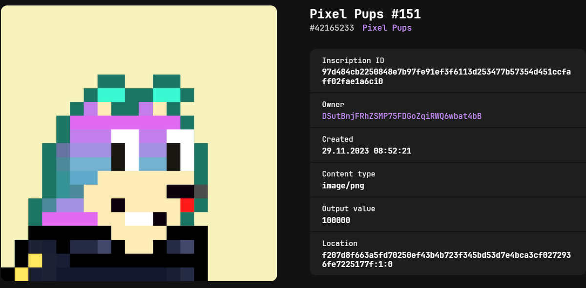 🎉🌟 Congratulations to the new owner! 🐾 You've just acquired 1 of the 2 PixelPups with the #Solana base in the entire collection! 
🚀🌈 What a rare find! Enjoy your unique NFT! 🎉🐕 #PixelPups #RareCollectibles #drc20 #doginals #rare #rarenft #awesome