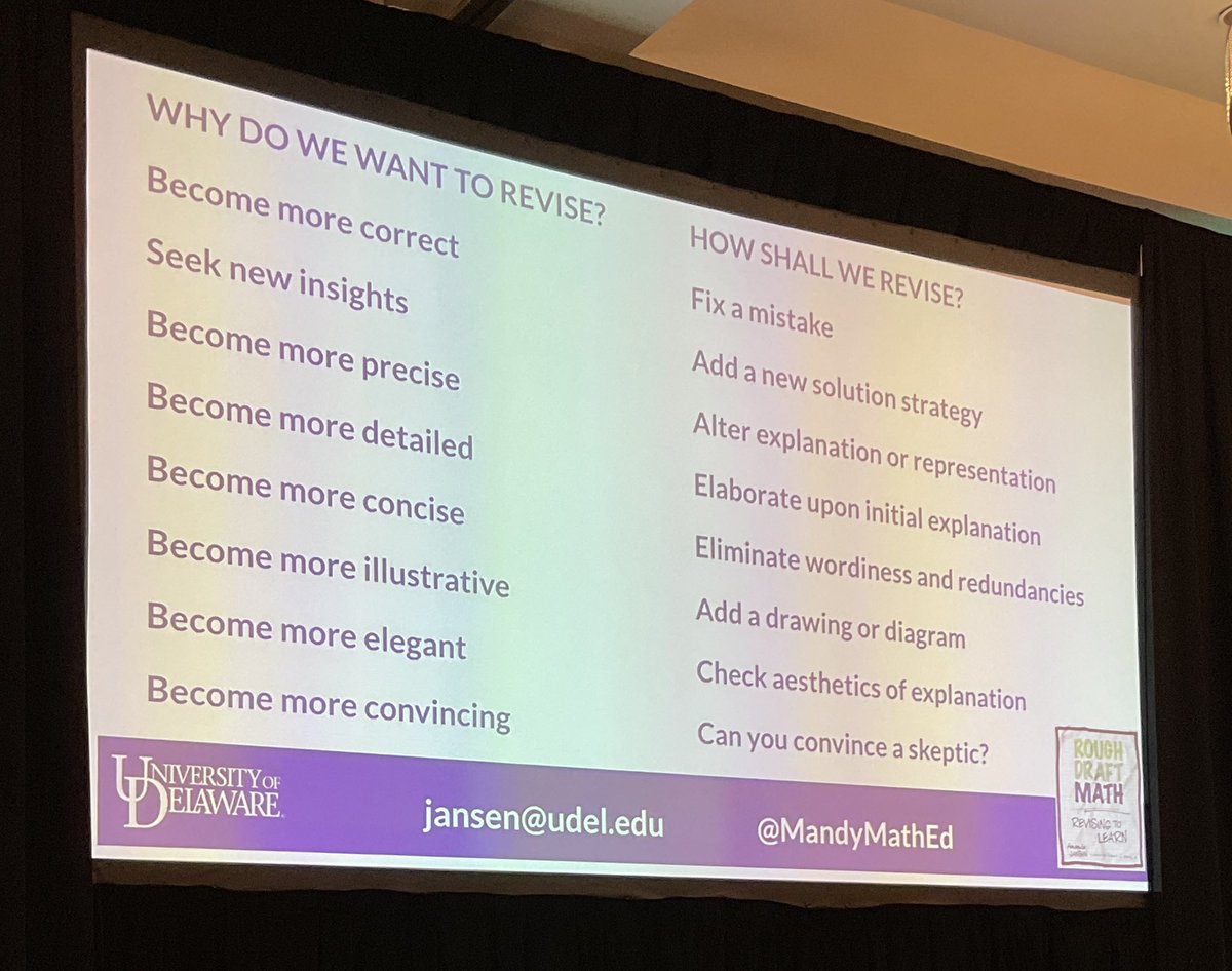 VbergMath's tweet image. Loving @MandyMathEd’s keynote at #CPMTC2024!

Rough draft thinking in math—WHY do we want to revise and HOW shall we do it?

#MoreMath @CPMmath