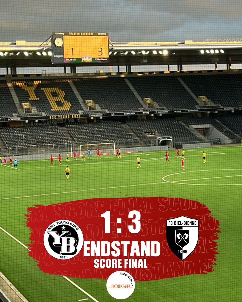 3 Tore erzielt, +3 Punkte und 3. Sieg in Folge 👏🏼 BSC YB II 1:3 ⚒ FC Biel-Bienne 1896 ⚽️ 8‘ | N. L‘Ghoul | 0:1 ⚽️ 52‘ | J. Lüthi | 1:1 ⚽️ 69‘ | T. Monney | 1:2 ⚽️ 78‘ | J. De Donno | 1:3 👏🏼 Zuschauer: 250 🔜 FC Biel-Bienne 1896 vs. FC Rapperswil-Jona