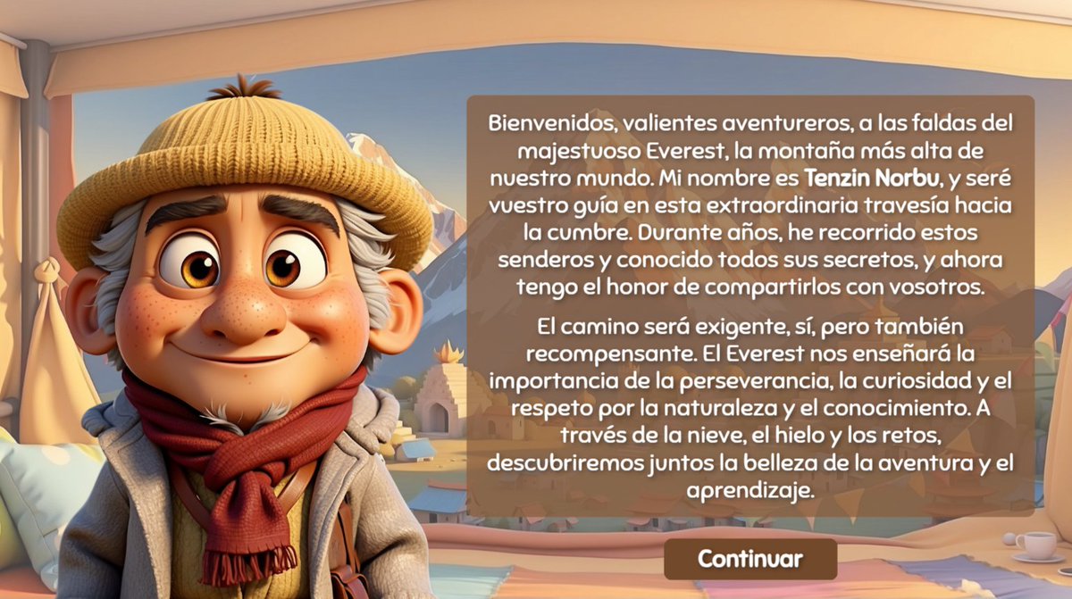 dacilgonz's tweet image. &quot;Conquistar la cumbre&quot; nos lleva al ascenso al #Everest, donde desafíos de #Lengua y #Matemáticas aguardan, guiados por el sherpa Tenzin Norbu. ¿Te animas a alcanzar la cumbre?

view.genial.ly/65d83989bed082…

@imgende @Yanoteajunt0 @franqv15  @eTwinzEDU @sandboxeduca @genially_es