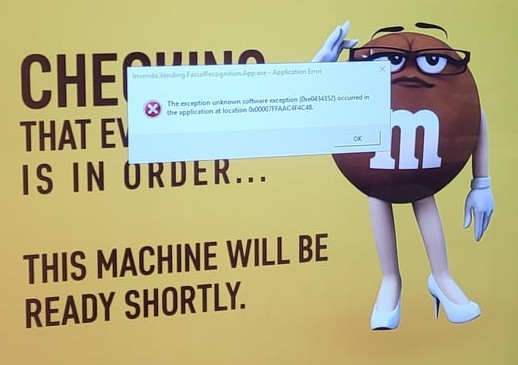 Students at the University of Waterloo discovered that their candy machines were covertly collecting facial recognition data when 'Vending.FacialRecognitionApp.exe' crashed.