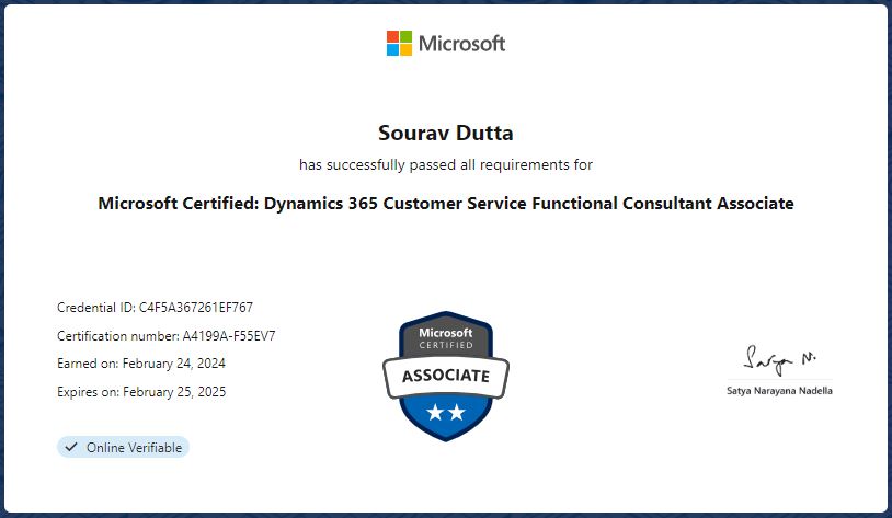 Added one more in Bucket!
Cleared Dynamics 365 Customer Service Functional Consultant Associate Certification

@Microsoft @MSFTDynamics365 @MicrosoftIndia
#Microsoft #Dynamics365 #Certification #MicrosoftCertified #MSDynamics365 #CustomerService #FunctionalAssociate #MSCertified