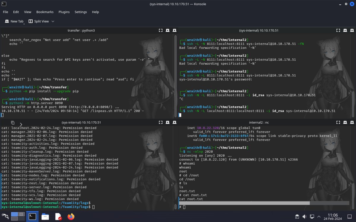 _Wraith6's tweet image. VulnNet: Internal - I have just completed this room! Check it out:  tryhackme.com/room/vulnnetin… #tryhackme #linux  #rsync #redis #enumeration #pivoting #privilegeescalation #vulnnetinternal via @realtryhackme