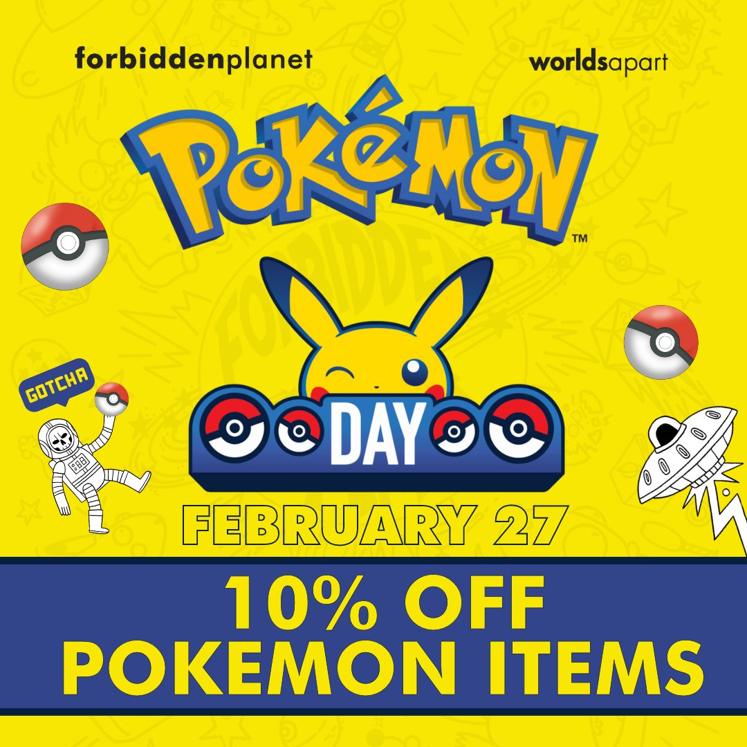 🕹️ Step into the Pokémon universe at Forbidden Planet! 🚀 On Pokémon Day (Feb 27th), we're offering a 10% discount on all Pokémon merchandise. Your adventure begins here! 🌈 #PokemonDay #CatchTheDiscount