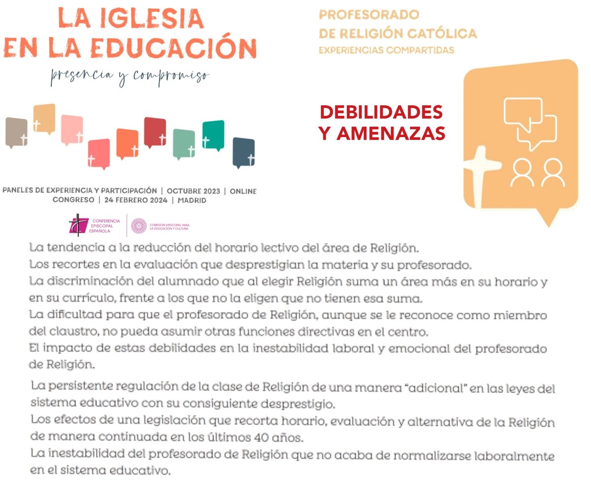 DerechoERE's tweet photo. #LaIglesiaEnLaEducación  pone de manifiesto las debilidades y amenazas provocadas por @educaciongob #Lomloe y algunas CCAA como @educajccm https://t.co/6jcpftak8A