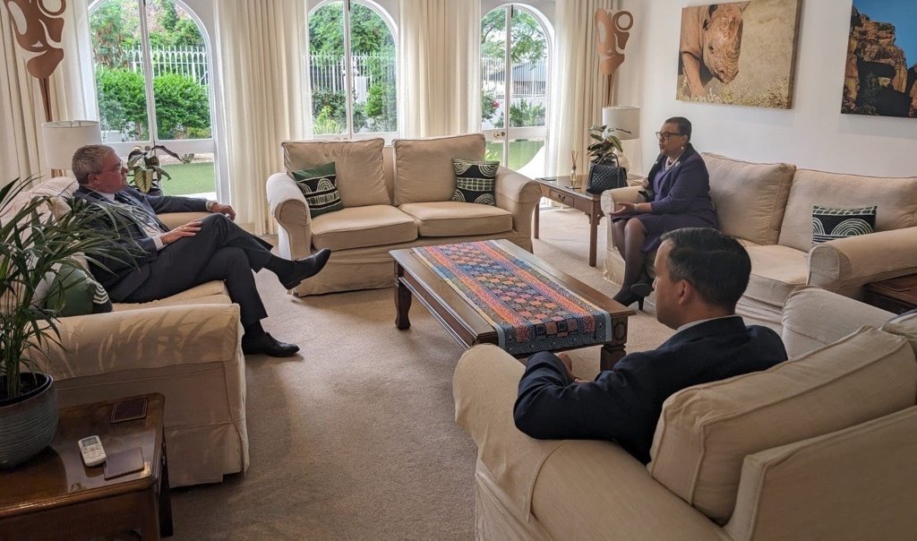 Pleased to meet with the British High Commissioner of Namibia, <a href="/CharlesMooreUK/">Charles Moore</a>, and his Deputy High Commissioner to discuss how to promote the #Commonwealth in #Namibia.