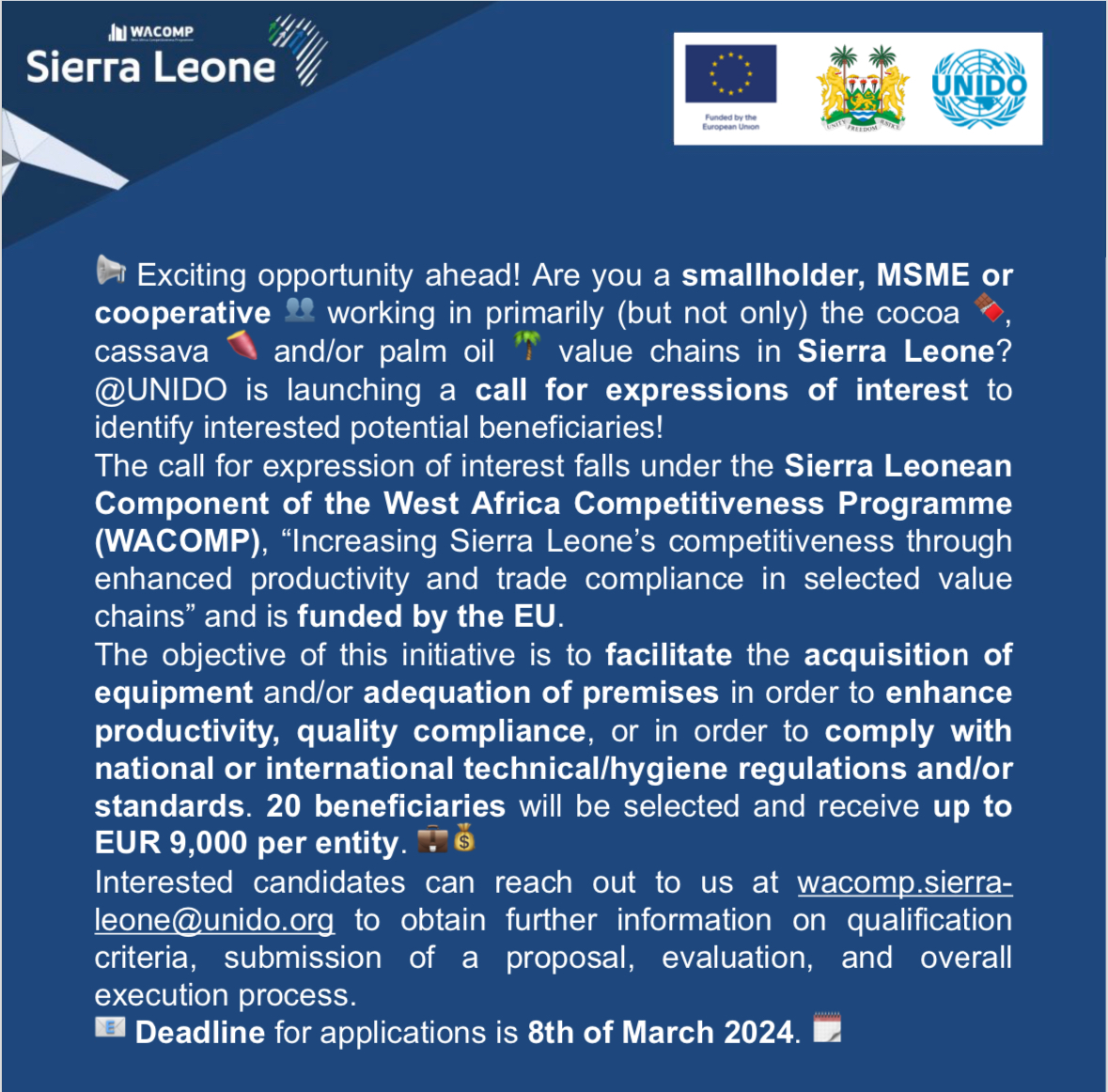 📣<a href="/UNIDO/">UNIDO</a> launch an exciting call for expression of interest for smallholder farmers, MSME's and cooperatives!