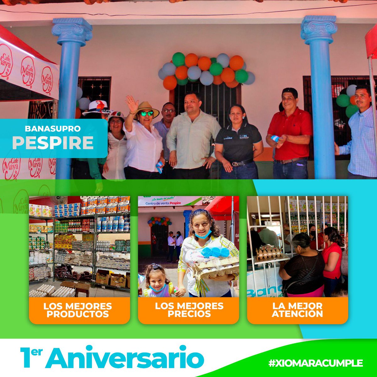 Hoy nuestro Centro de Venta de Pespire, cumple su primer año de aniversario entregándole productos de alta calidad a los mejores precios a las familias de la zona. Compra ➕ Ahorrando ➕ en BANASUPRO, La Tienda del Pueblo. #XiomaraCumple