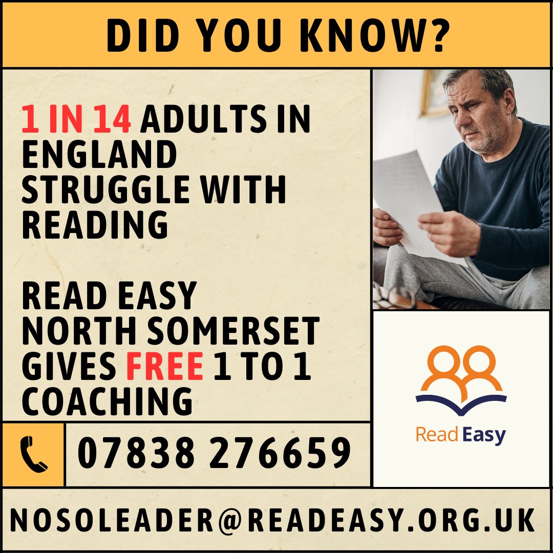 ReadEasyWsM's tweet image. Yes, the Read Easy service is 100% free of charge. Please share. #LiteracyMatters #northsomerset #westonsupermare #clevedon #nailsea #portishead