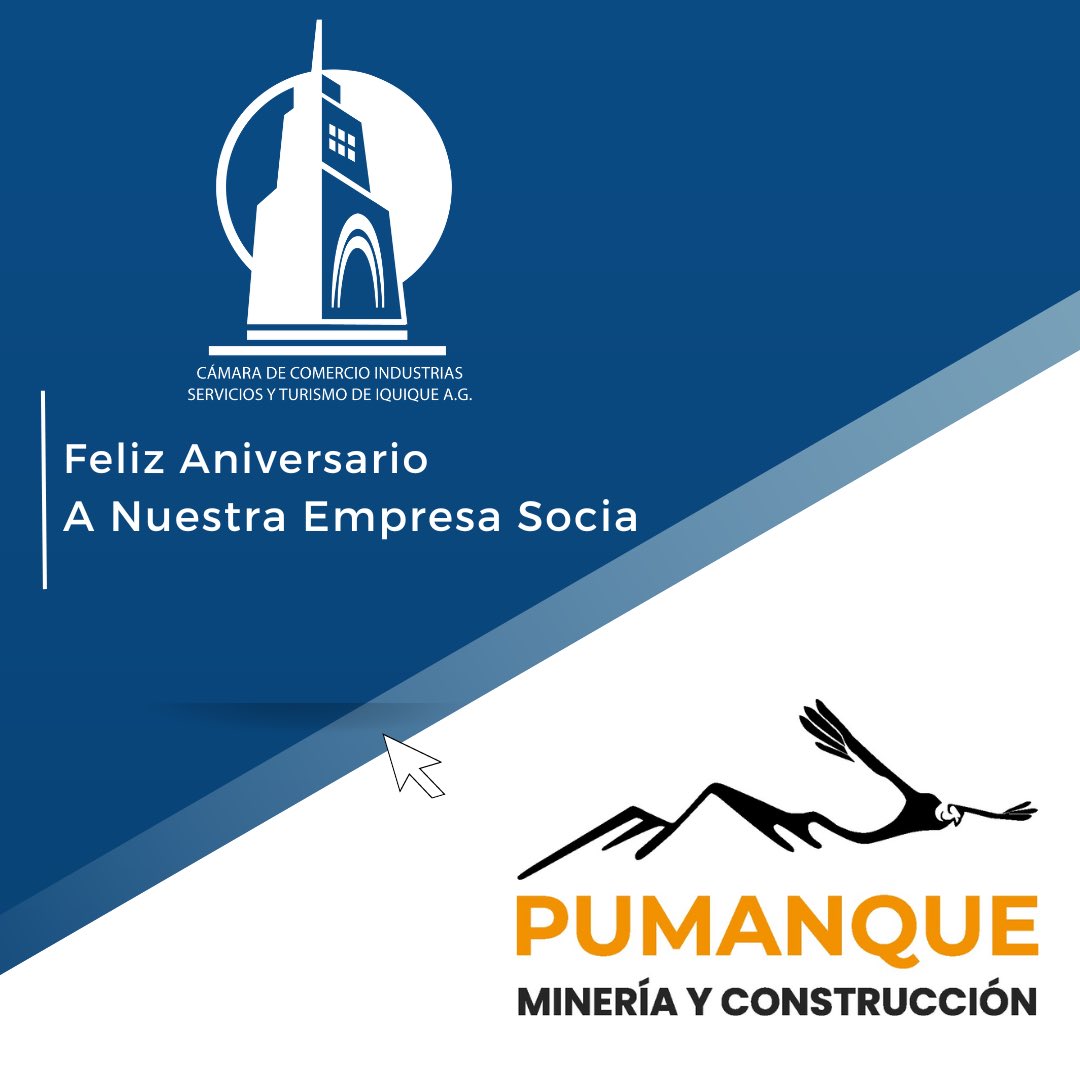 Muchas felicidades a nuestra empresa socia Pumanque Minería y Construcción <a href="/pumanque/">SERGIO ESTEBAN</a> en su aniversario.  #CamaraDeComercioIquique #Iquique #iquiqueglorioso  <a href="/ksaldesaliaga/">Karla Saldes</a>