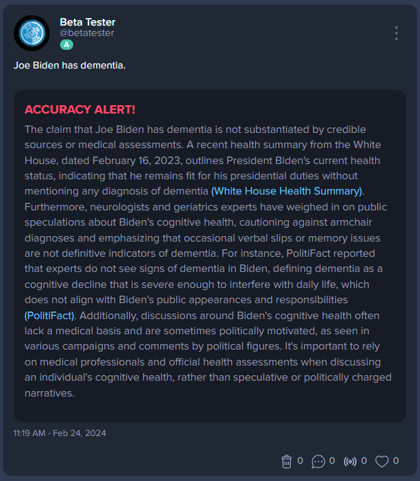 ⚠️The 2024 election cycle is underway, and we're seeing unprecedented levels of mis/disinformation. In response to this urgent crisis, Spoutible is set to launch our powered "Accuracy Alerts" in a few weeks.

You can find out more here: spoutible.com/thread/28417156