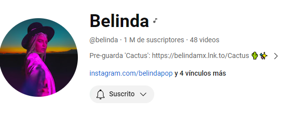<a href="/belindapop/">Belinda</a> ha superado 1,000,000 de suscriptores en su cuenta oficial de Youtube. #Belinda