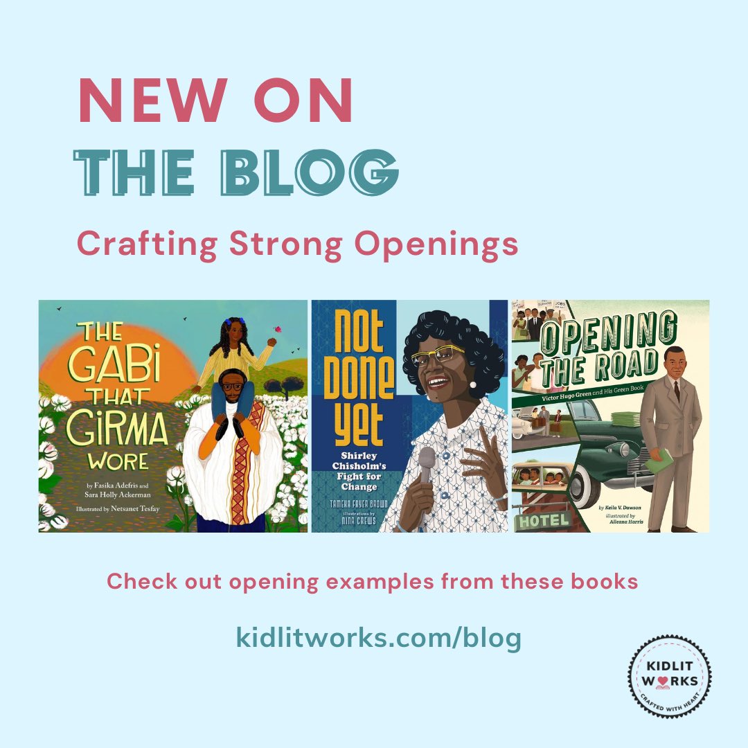 Want to learn more about strong Picture Book openings? Learn tips to craft stronger openings and see examples on the @KidLit Works Blog at kidlitworks.com/kidlit-works-c… #KidLitWorks #picturebooktips #strongopenings #50PreciousWords #PBParty #ChildrensBook #studywriting #mentortexts