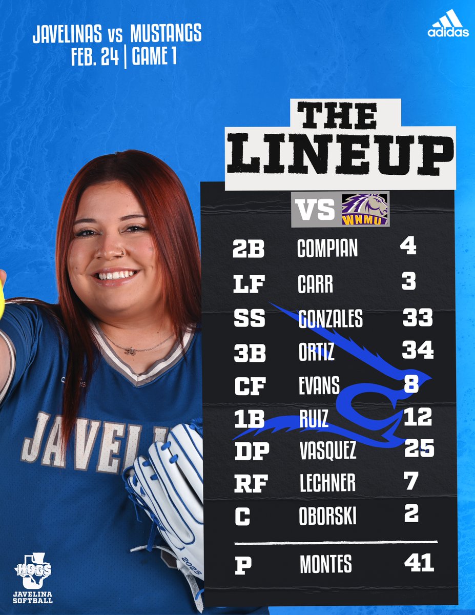 TAMUKSB's tweet image. The lineup for your Javelina Softball as they're about to open things up with the Mustangs!

#LosHogs🐗x #hogwild🥎