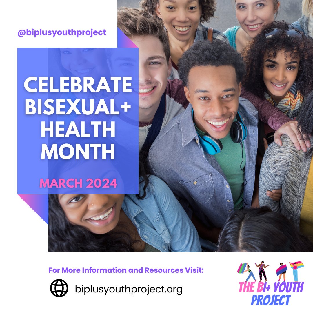biplusyouth's tweet photo. March is Bi+ Health Month! Stay tuned for tips, resources, and personal stories that focus on supporting your physical and mental well-being as a bi+ individual. Let's prioritize our health together! #tbyp #thebiplusyouthproject #BiPlusYouth #Bi #BiPlus #Bisexual #Pansexual #Poly https://t.co/27eCGGoli1