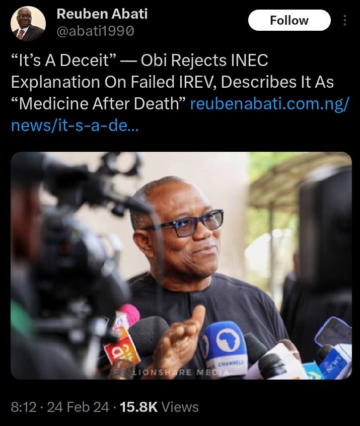 You endorsed a tweet mocking PO during campaigns

Your son made an Instavideo that PO would never be President

You redeployed INEC ICT Head who designed BVAS to Admin in Enugu

Later, IREV 'failed' only on presidential polls. Then you declared winner at night with which results?