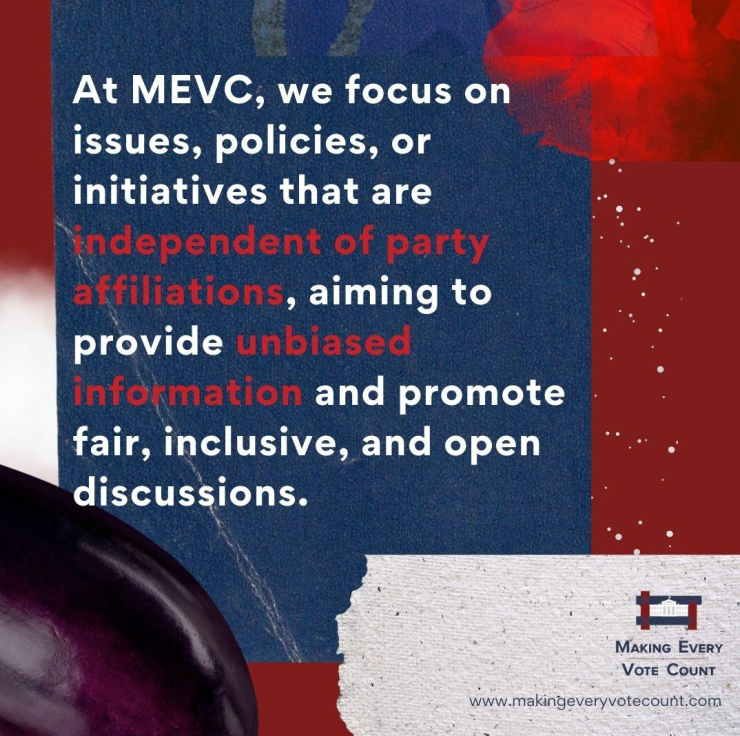 mevcusa's tweet photo. MEVC is a nonpartisan advocate for Electoral College reform. What does 'nonpartisan' mean, and why is it vital for our mission? Join the conversation! #NonpartisanAdvocacy #MEVCMission https://t.co/P9IlnCcC6S