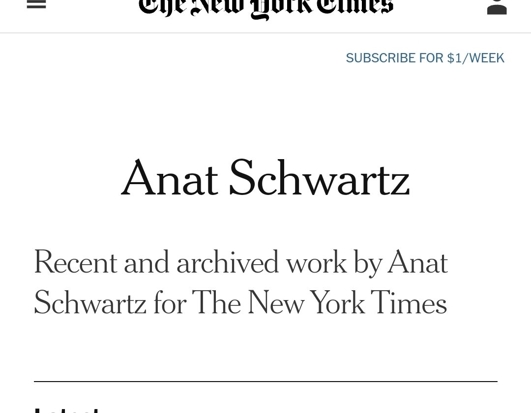 Excellent question: How did Anat, who had no journalism experience, and her 24 yr old co-author Adam Sella (nephew by marriage) come to lead a front page investigation? I will try to answer. Her first article in New York Times is on Nov 14, 2023.