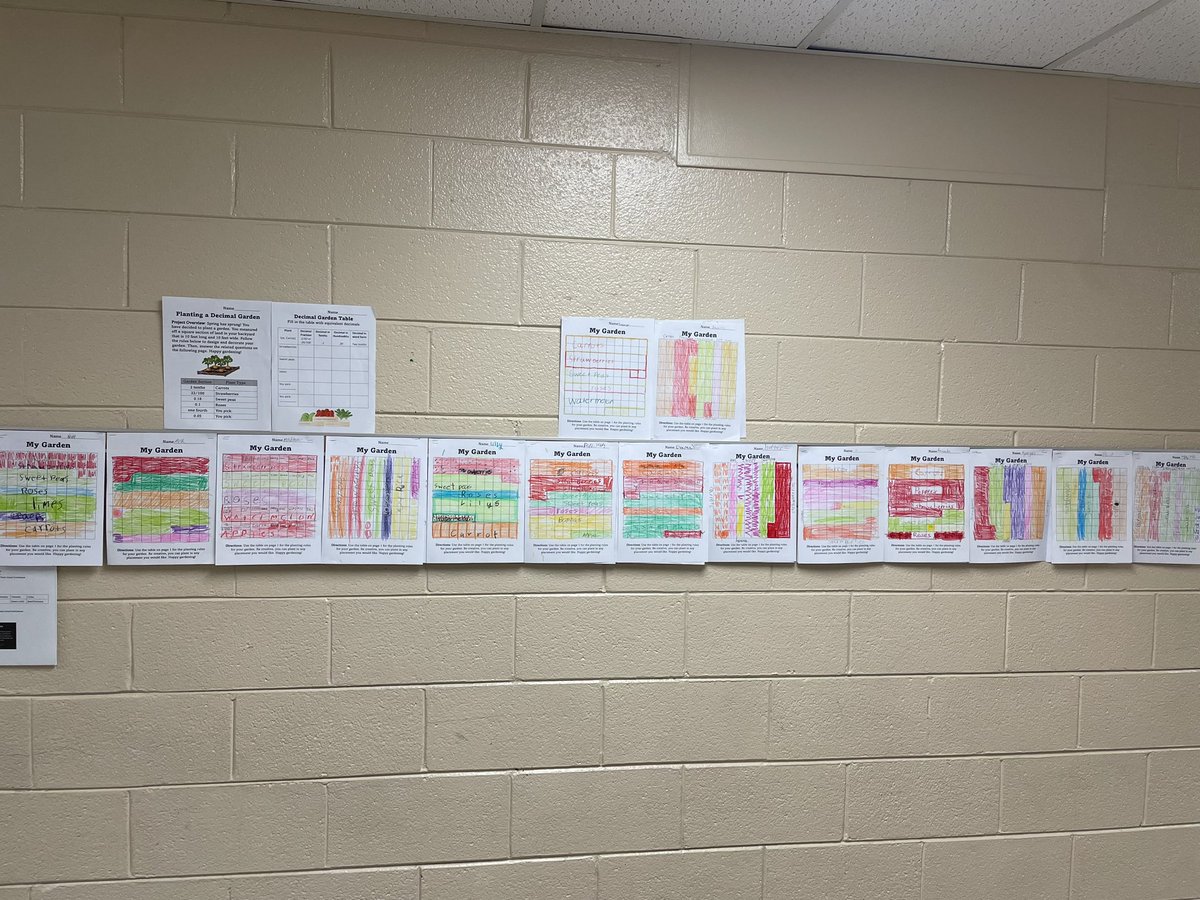 DiggsLatham's tweet photo. Mr. Legette and his 4th graders created decimal grid “gardens” to practice equivalency between 10ths and 100ths and apply their knowledge of converting fractions to decimals and decimals to fractions. #CreatingOurMasterpiece #StudentEngagement https://t.co/uWHR0XQq93