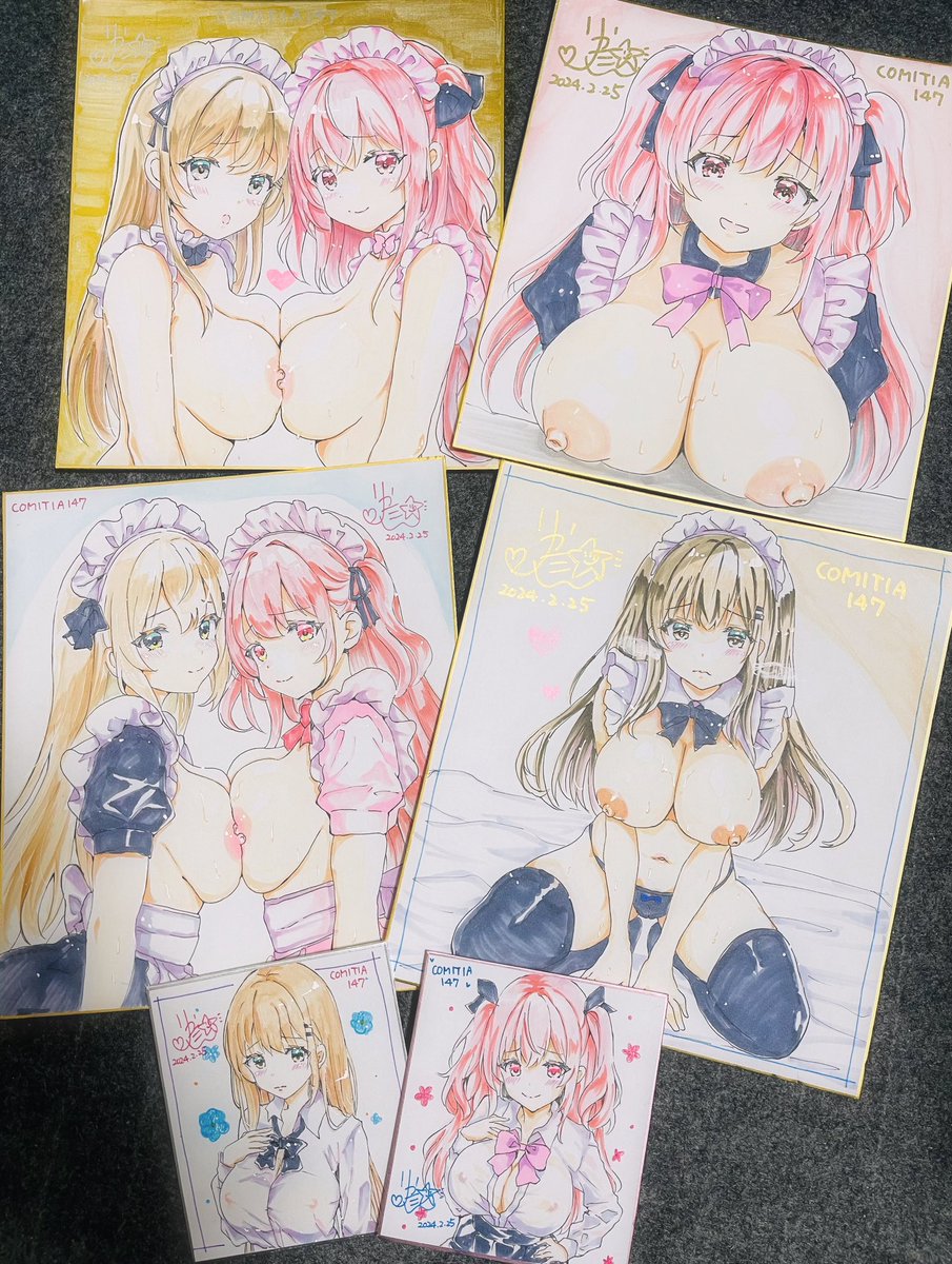 色紙描けたので載せておきますー!コミティア宜しくお願いします🙏🏻左上見づらいと思うけどシルバーでサイン入れてます! 