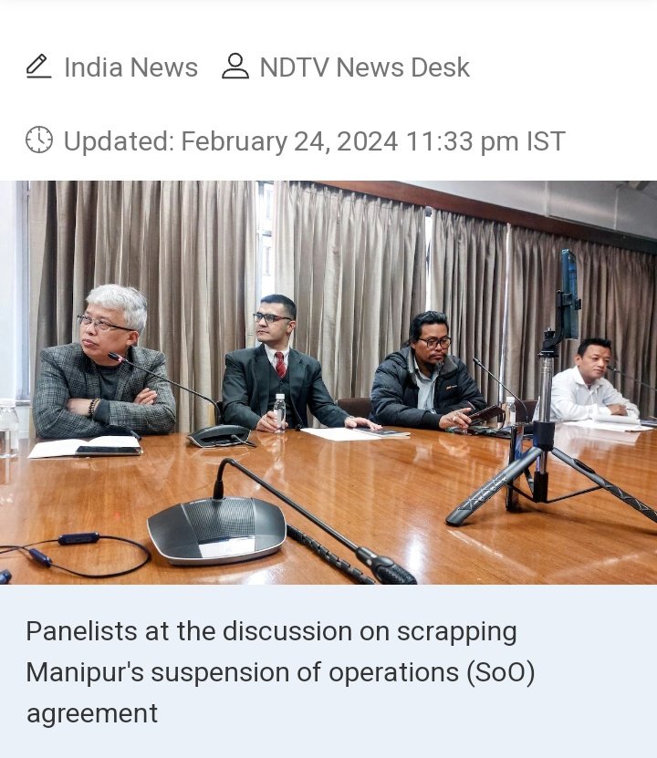 ‼️If the SoO hasn't served the intended purpose after 16 years and rather abused to threaten India's Security and delicate demography of #Manipur, it ought to go. 

‼️Period.

Manipur Group Calls To End Suspension Of Ops Agreement, Days Before Review - NDTV