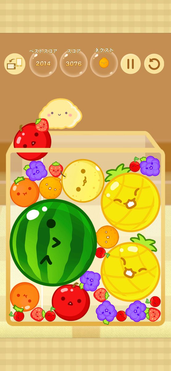 srv_u_ug's tweet image. スイカゲームで3076点を取りました。あなたは？apps.apple.com/us/app/%E3%82%…