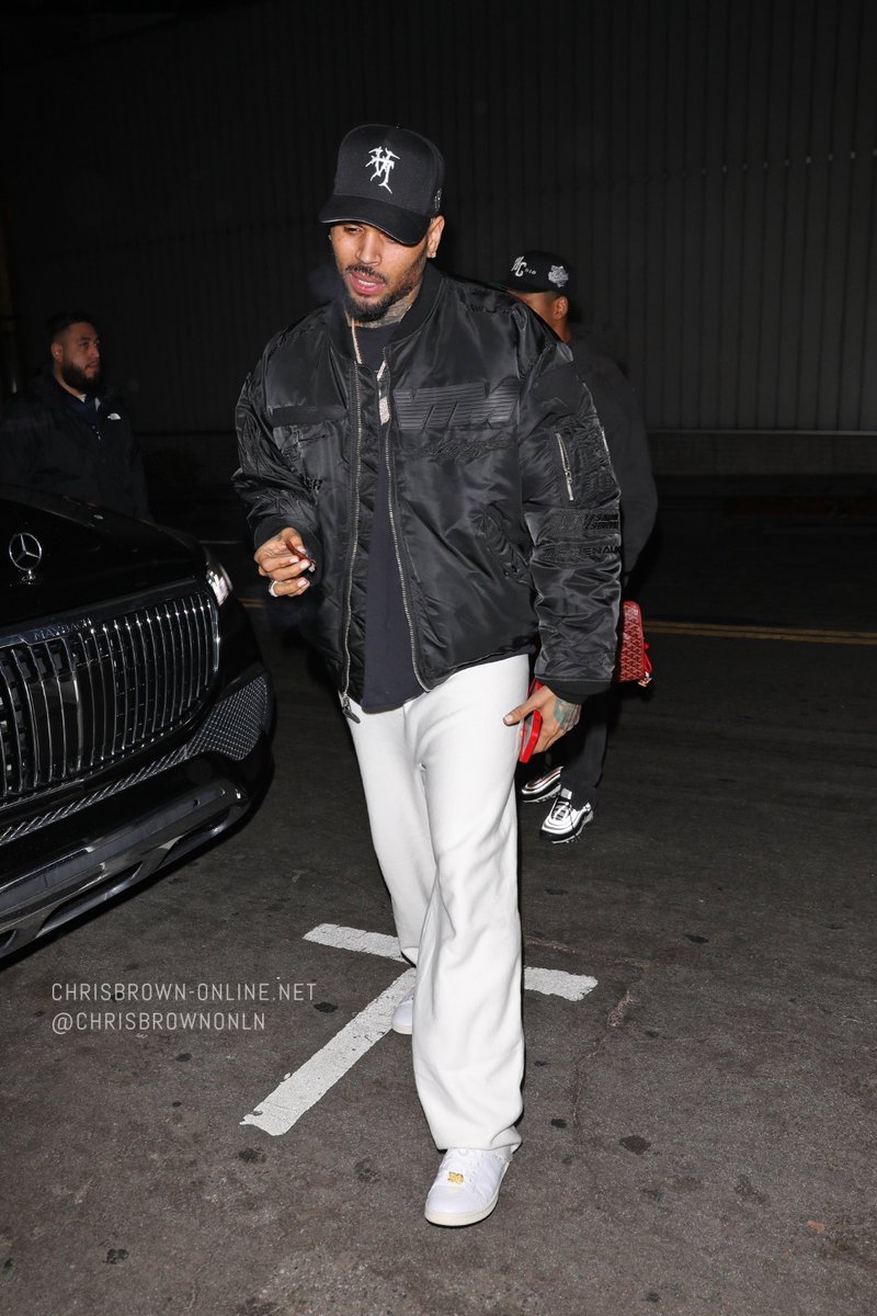 Chris Brown leaving Fleur Room, wearing a Vetements BLACKOUT RACING BOMBER JACKET
[$3,205] (Feb 24, 2024)